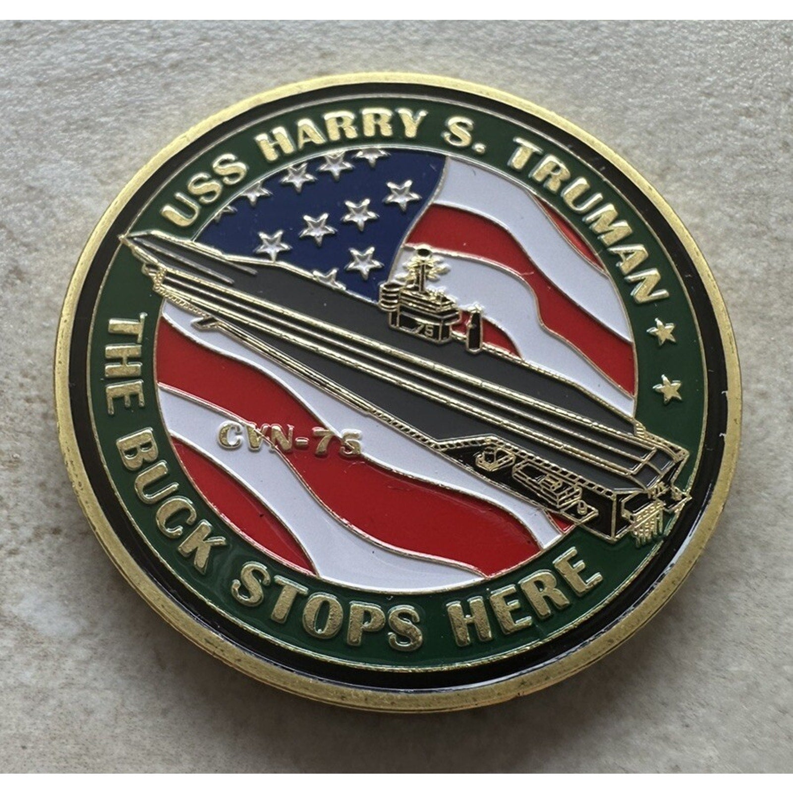US NAVY USS HARRY S. TRUMAN CVN-75 Challenge Coin w/ Retirement Award