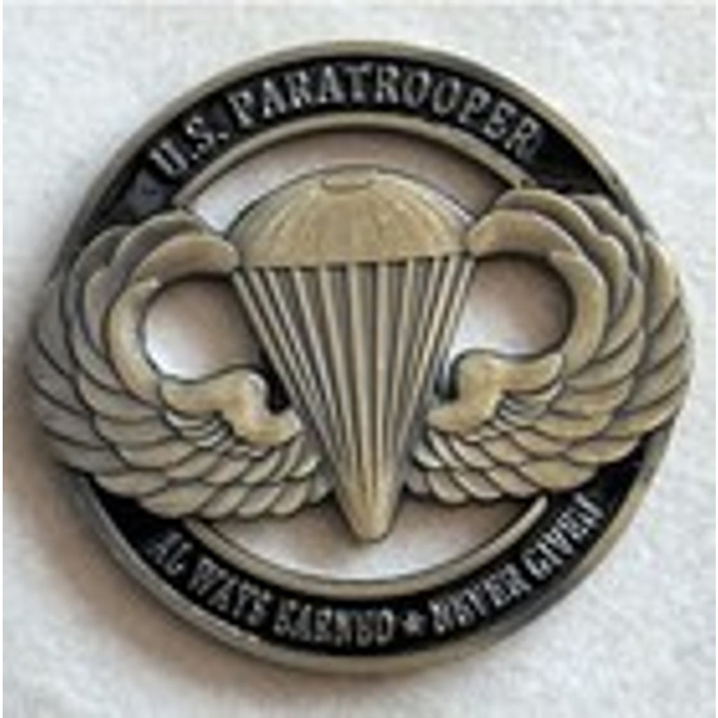 US ARMY PARATROOPER Airborne Challenge Coin With Blue Velvet Case