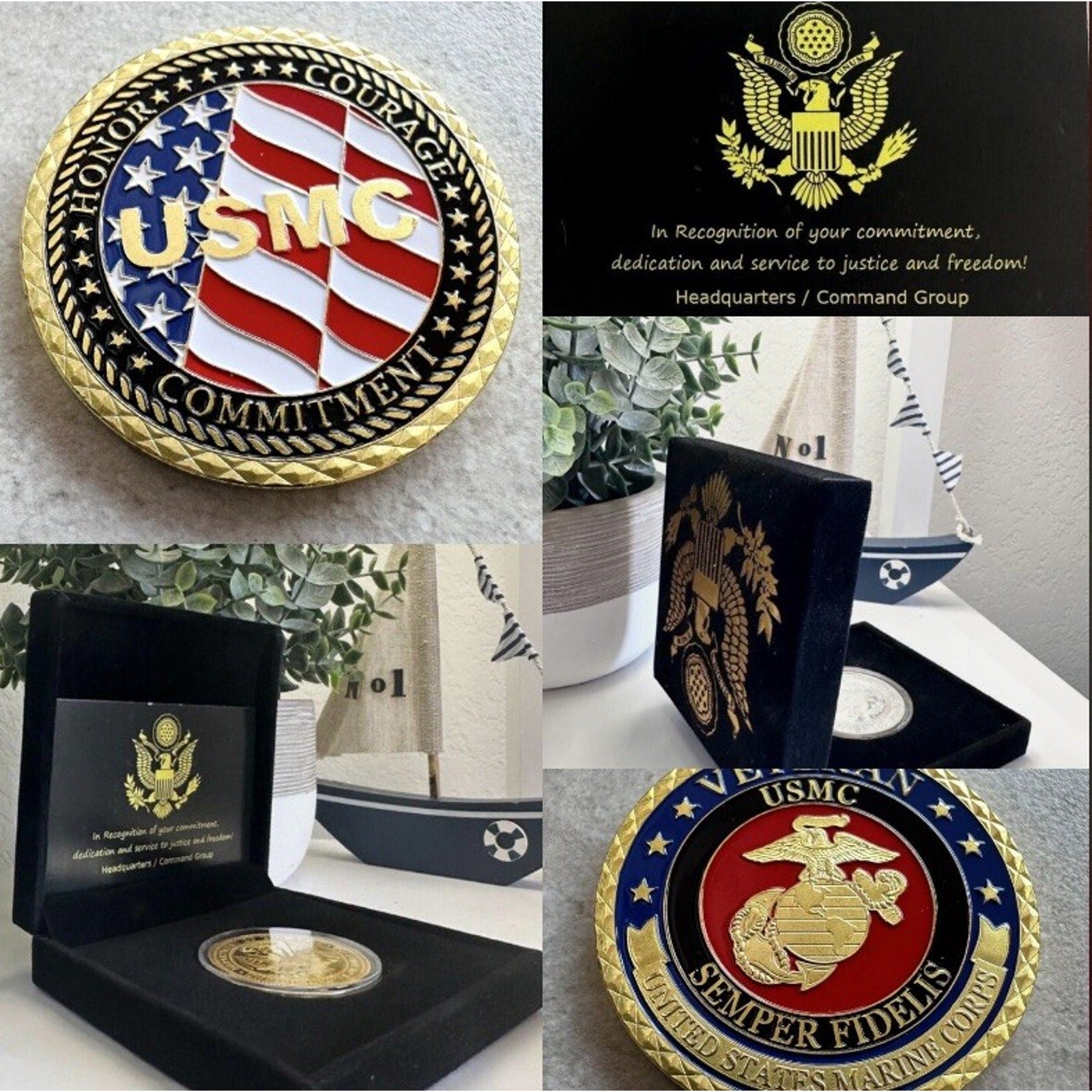 US MARINE CORPS VETERAN Challenge Coin With Retirement Award