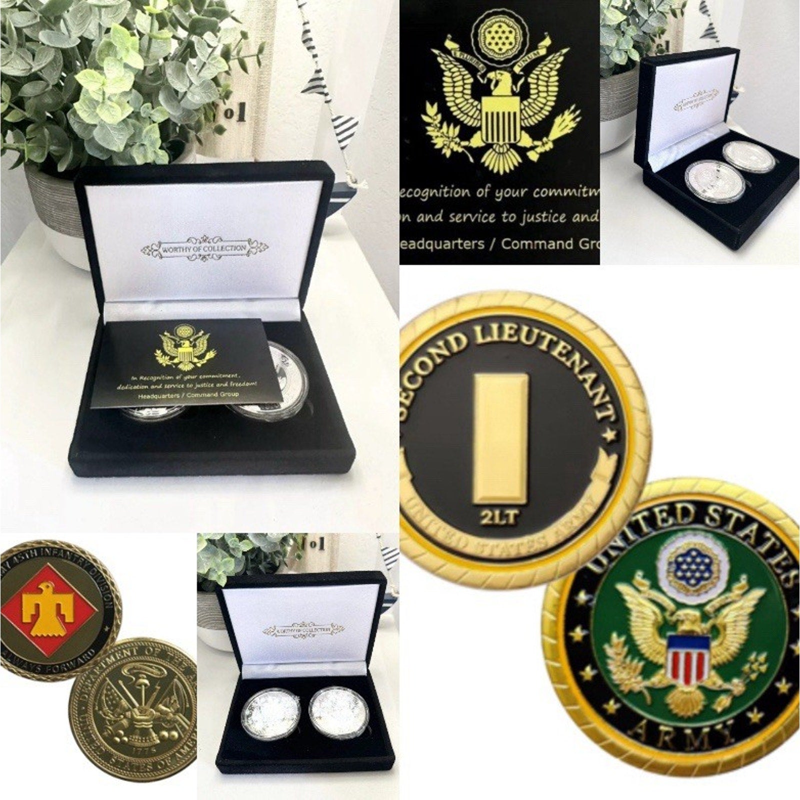 2pcs Army Rank 2LT 2nd O-2 And 45 Th Infantry Division Coin