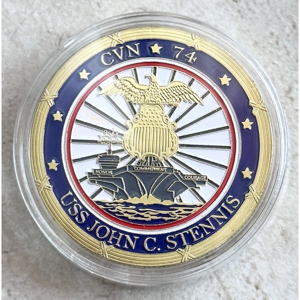 US NAVY USS JOHN C. STENNIS CVN-74 Challenge Coin w/ Achievement Award