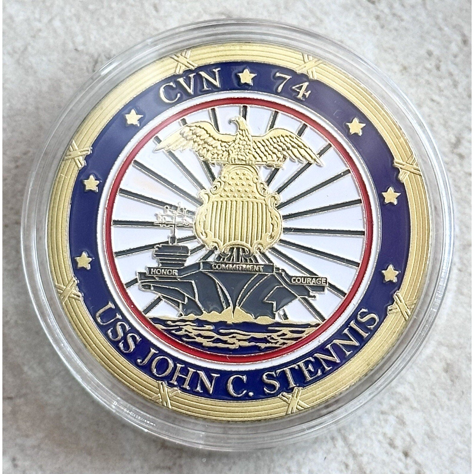 US NAVY USS JOHN C. STENNIS CVN-74 Challenge Coin w/ Achievement Award