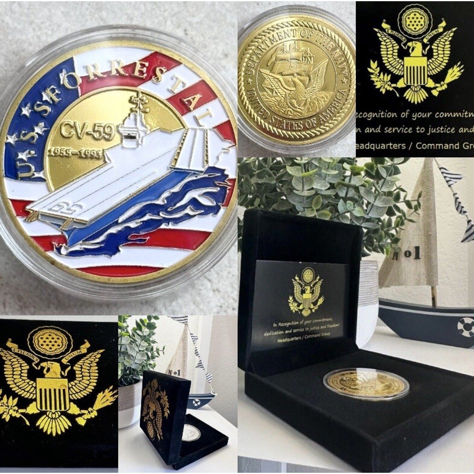 US NAVY USS FORRESTAL CV-59 Challenge Coin With Retirement Award