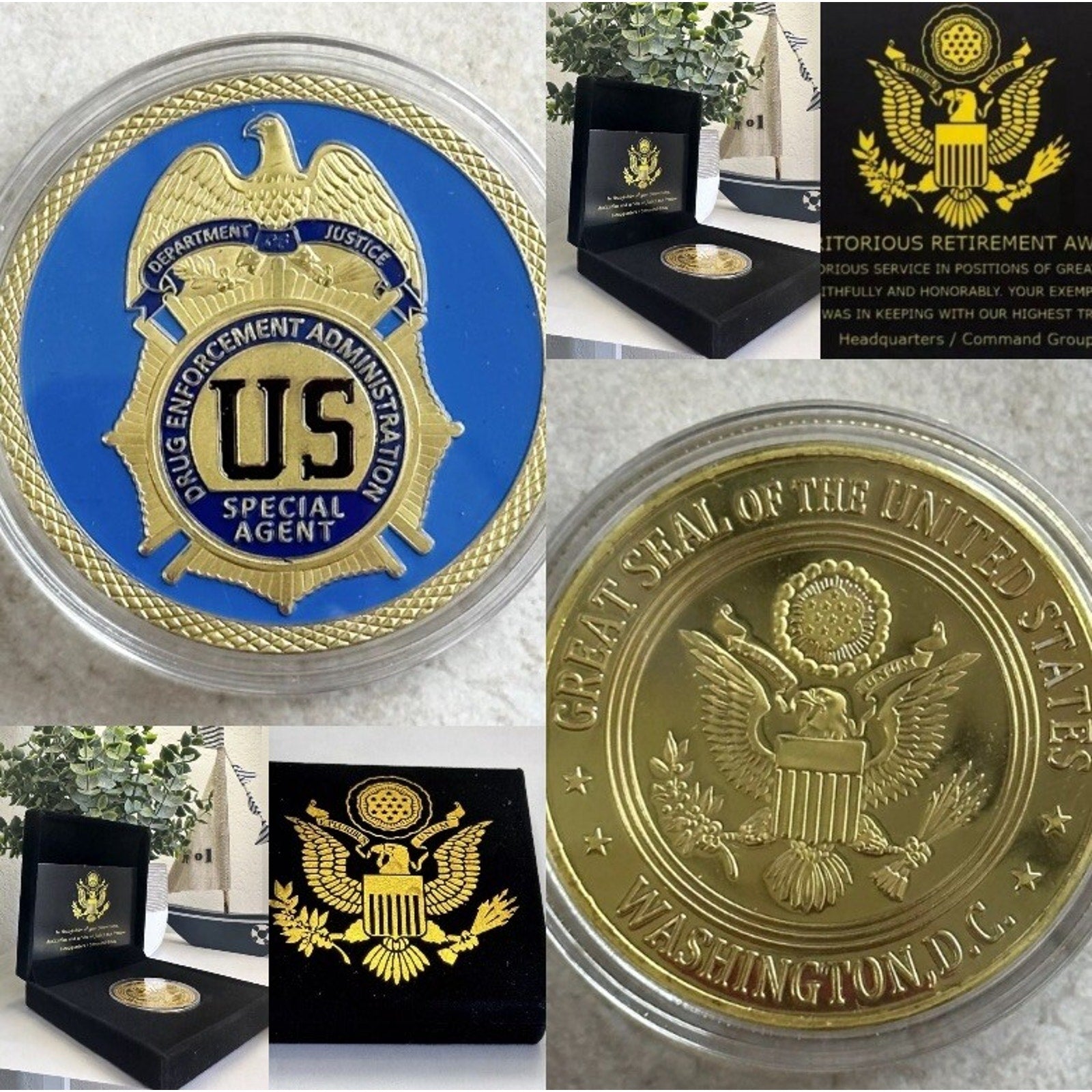 U S DRUG ENFORCEMENT ADMINISTRATION (DEA) Coin With Retirement Award