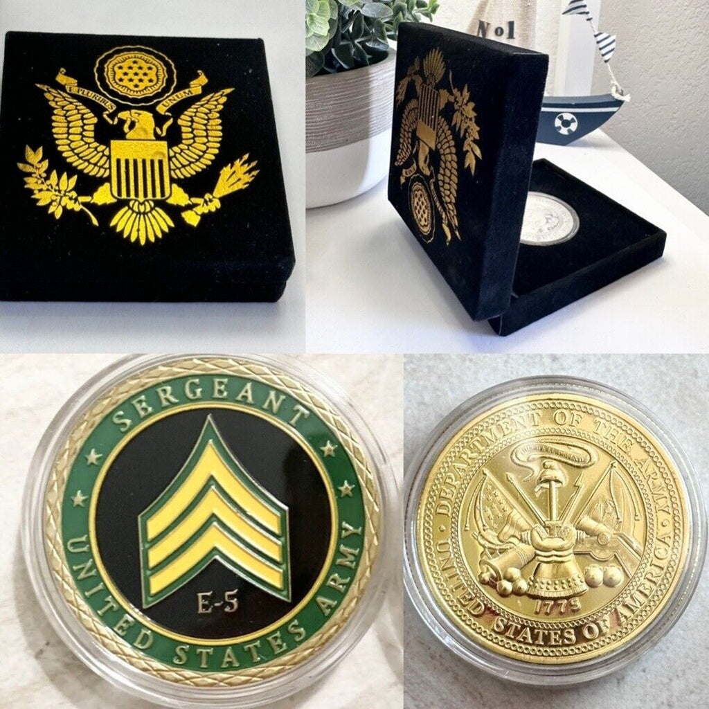 US ARMY " SERGEANT E-5 " Challenge Coin w/ velvet Presentation Box