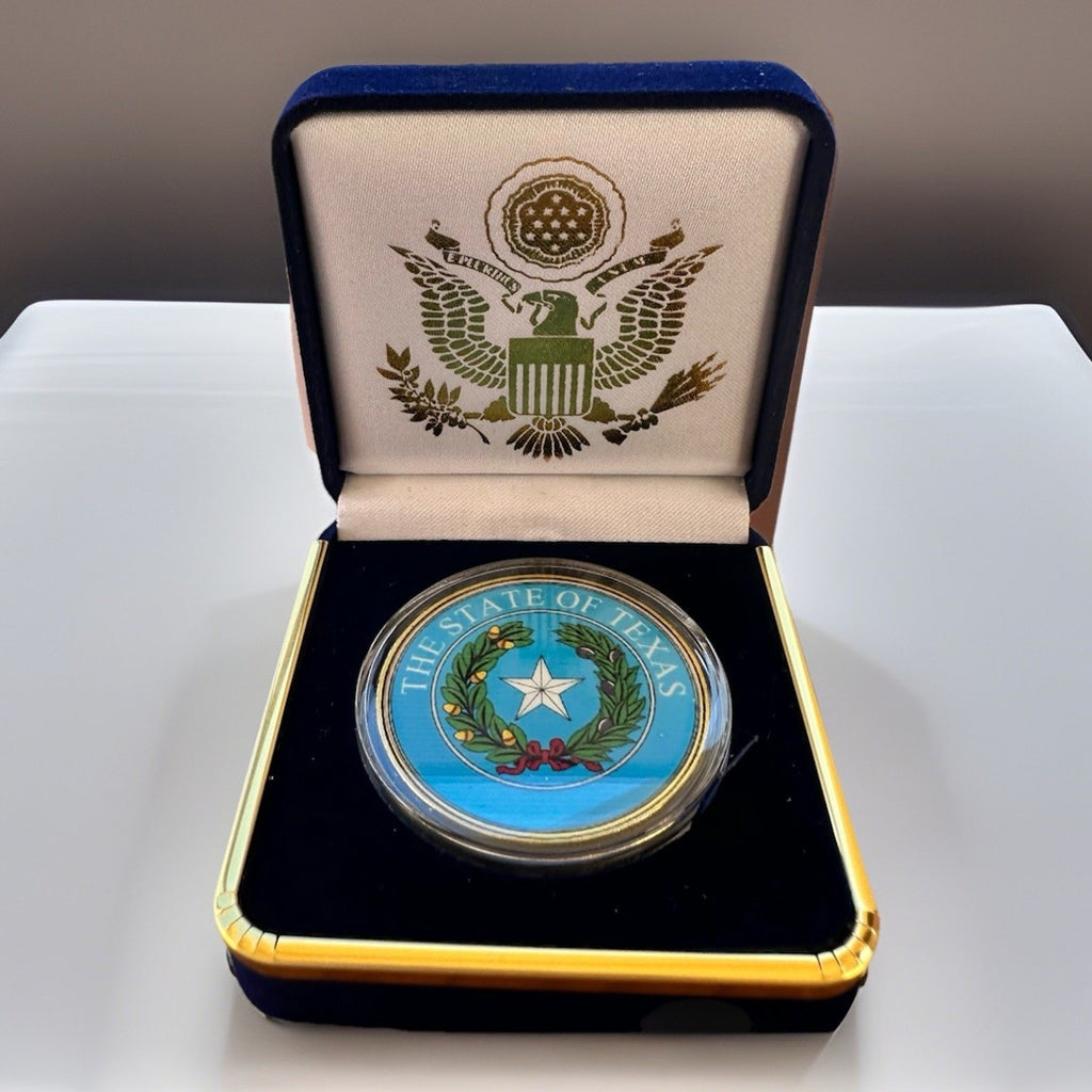 Great State of Texas USA State Seal Colorized Collectible Challenge Coin W/ Case