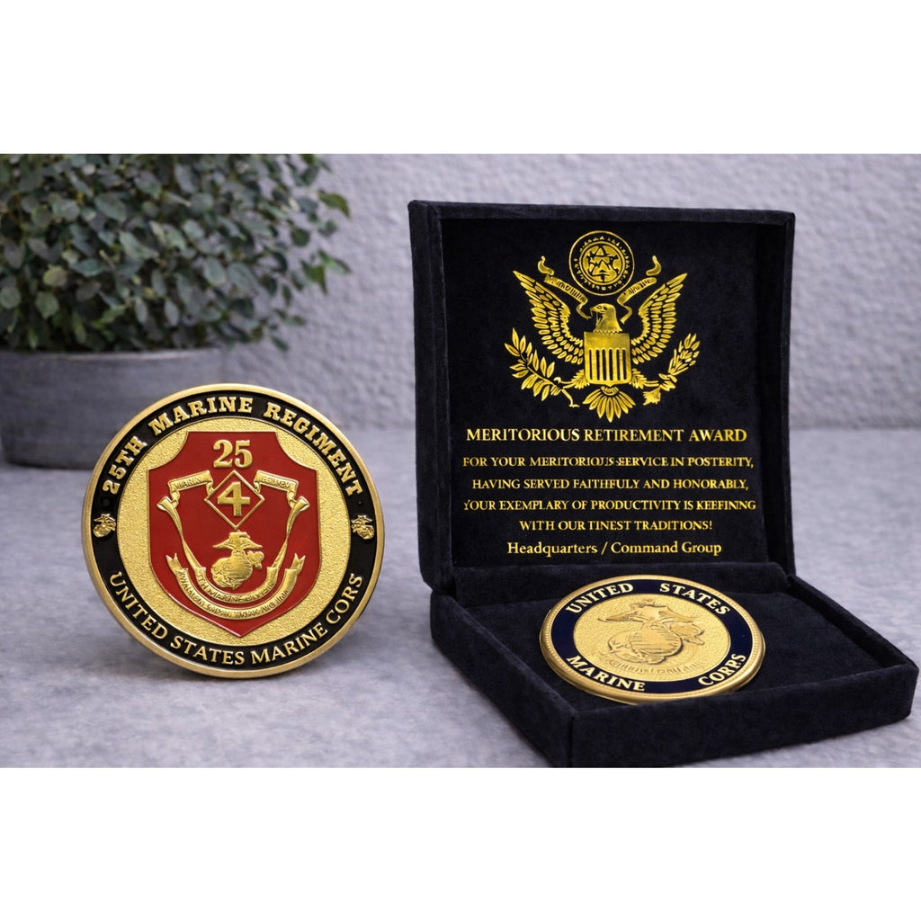 US MARINE CORPS - 25th MARINE REGIMENT Challenge Coin w/ Retirement Award