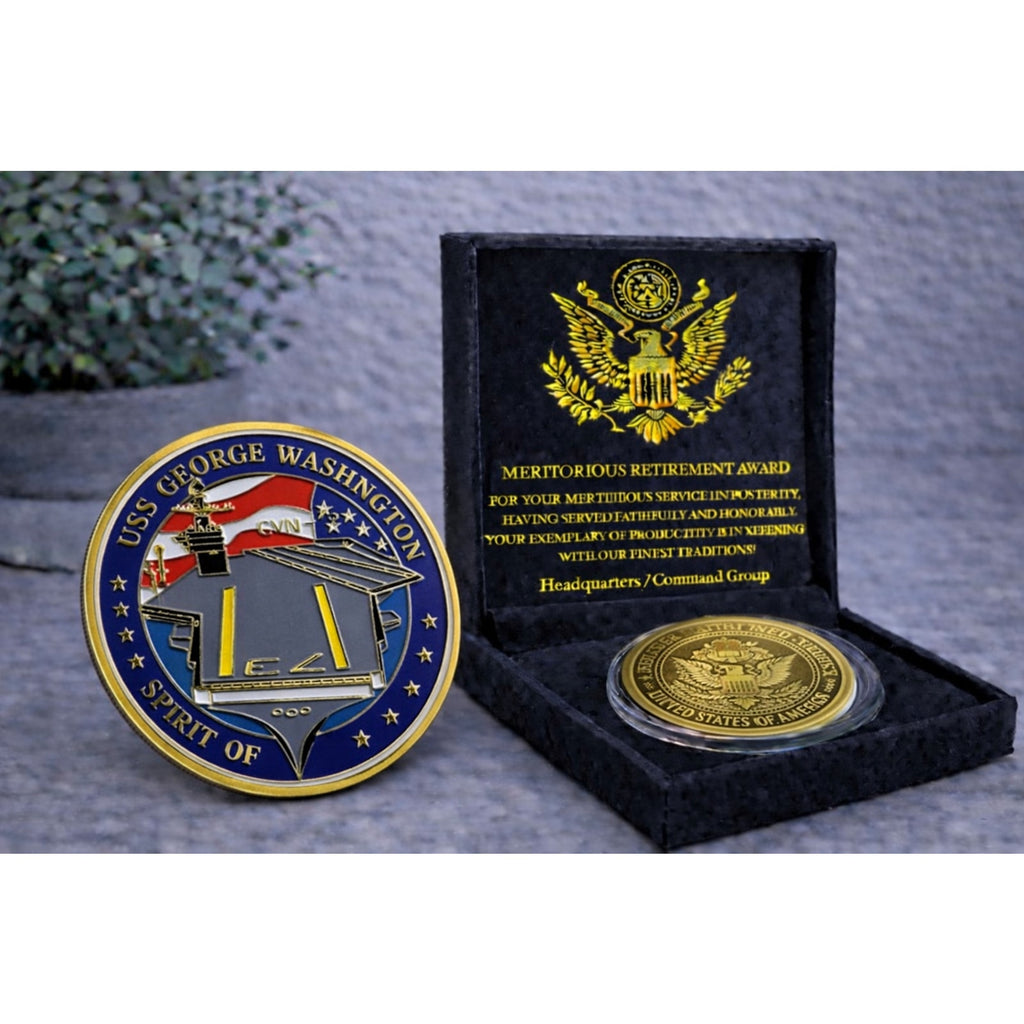 US NAVY USS GEORGE WASHINGTON CVN-73 Challenge Coin w/ Retirement Award