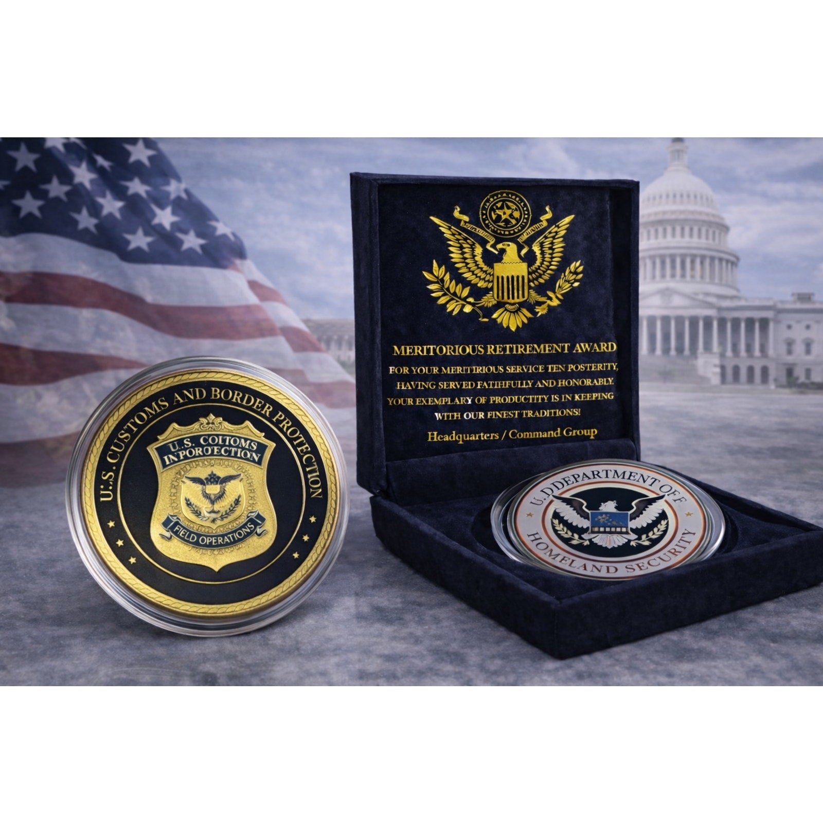 US DOHS "Customs & Border Protection" Challenge Coin w/ Retirement Award