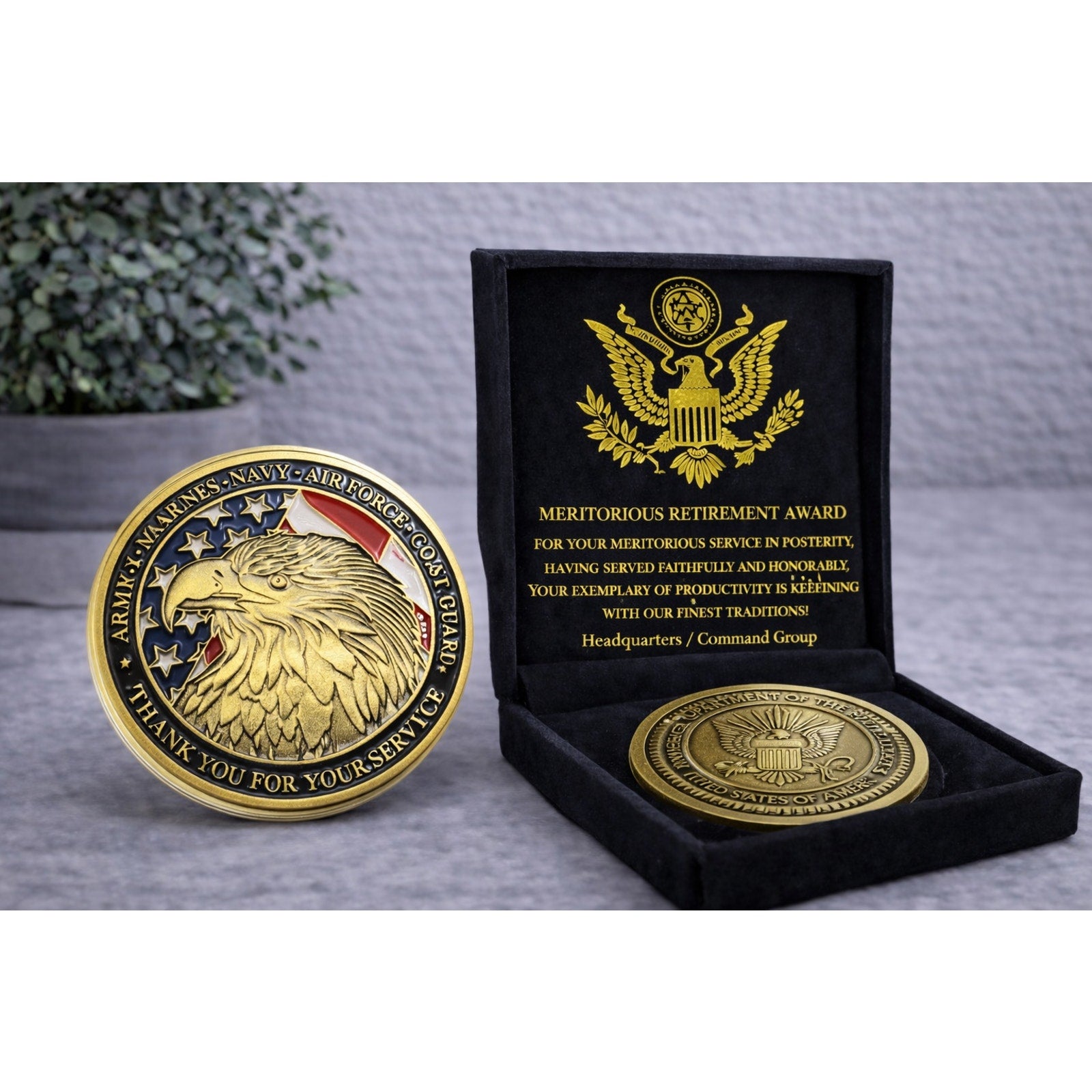 US Military Eagle "THANK YOU"ARMY-NAVY- AIR FORCE COAST GUARD w/ Retirement Awar
