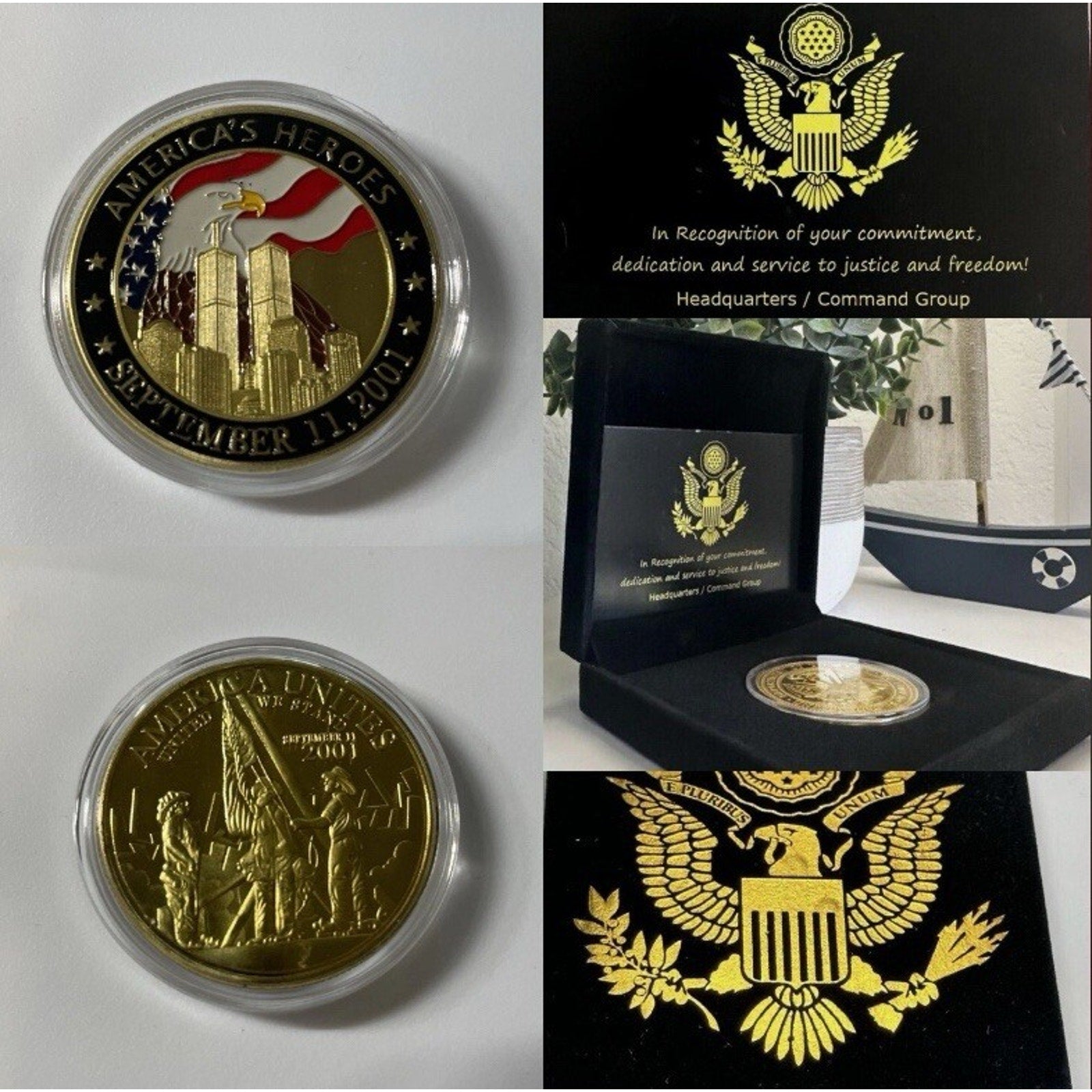 AMERICA UNITES ~ AMERICA'S HEROES ~ SEPTEMBER 11,coin With Retirement Award