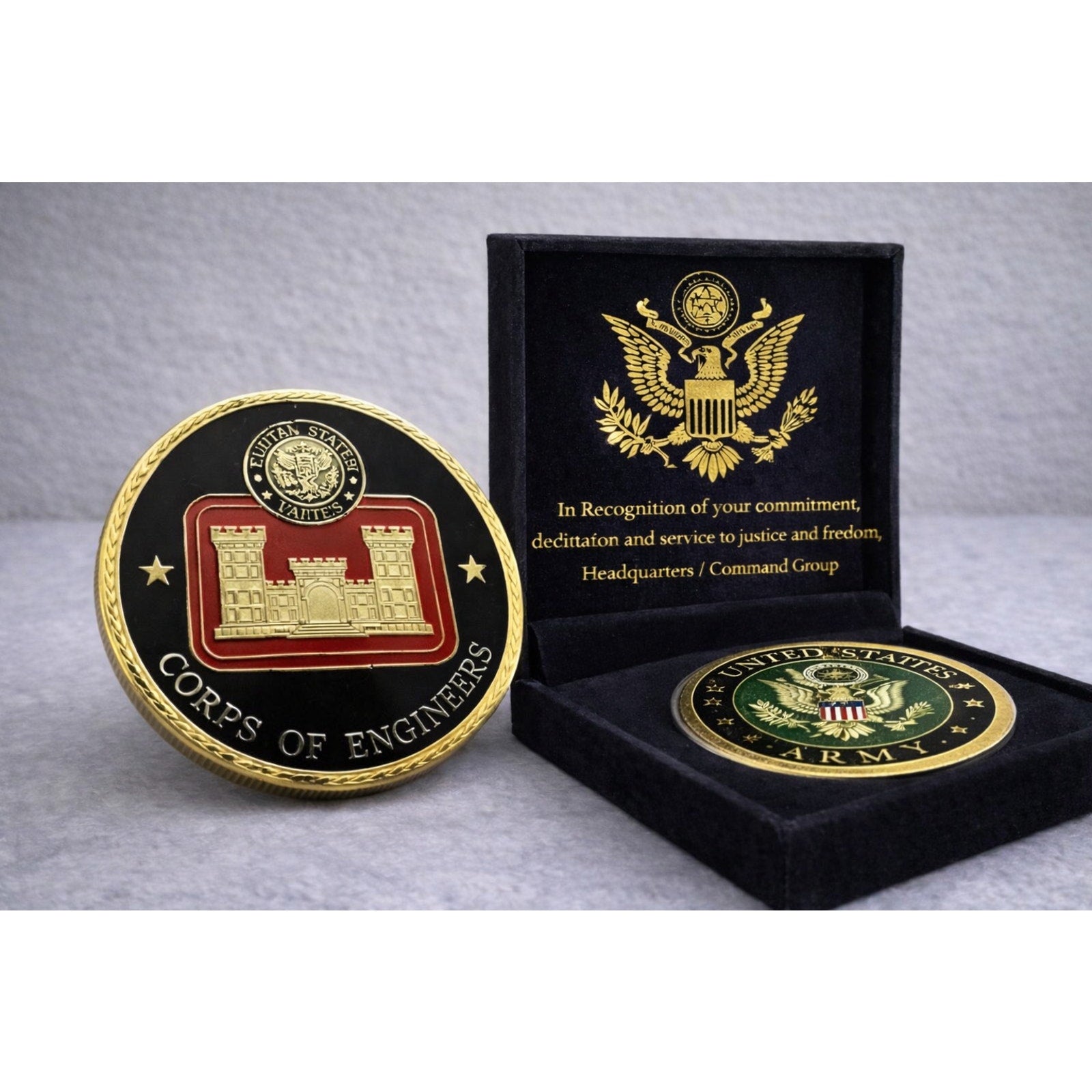 U S ARMY CORPS OF ENGINEERS Challenge Coin w/ Achievement Award