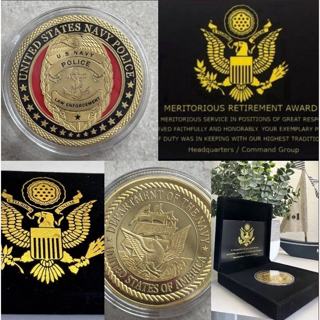 Navy Police Officer Agent MP Law Enforcement Coin US Navy W/Retirement Award