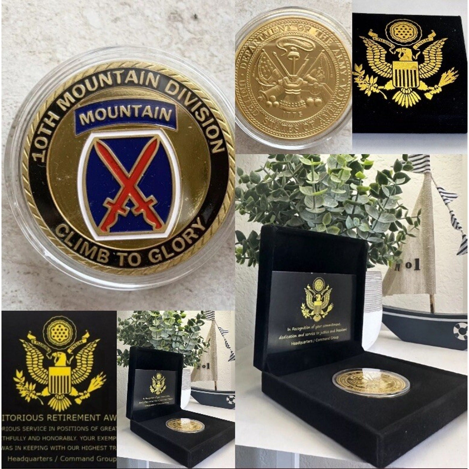US ARMY TEN INFANTRY 10th MOUNTAIN DIVISION Coin With Retirement Award