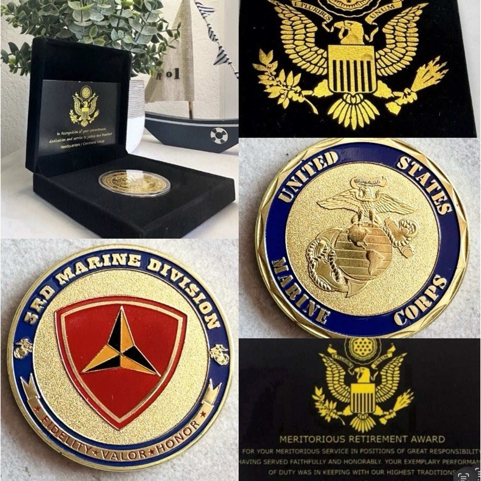 US MARINE CORPS - 3rd MARINE DIVISION Coin OFF LIC 23125 W/ Retirement Award