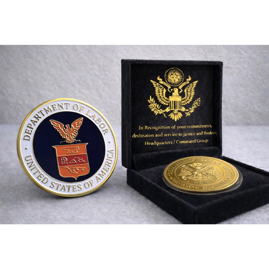 United States Department of Labor (DOL) Challenge Coin w/ Achievement Award