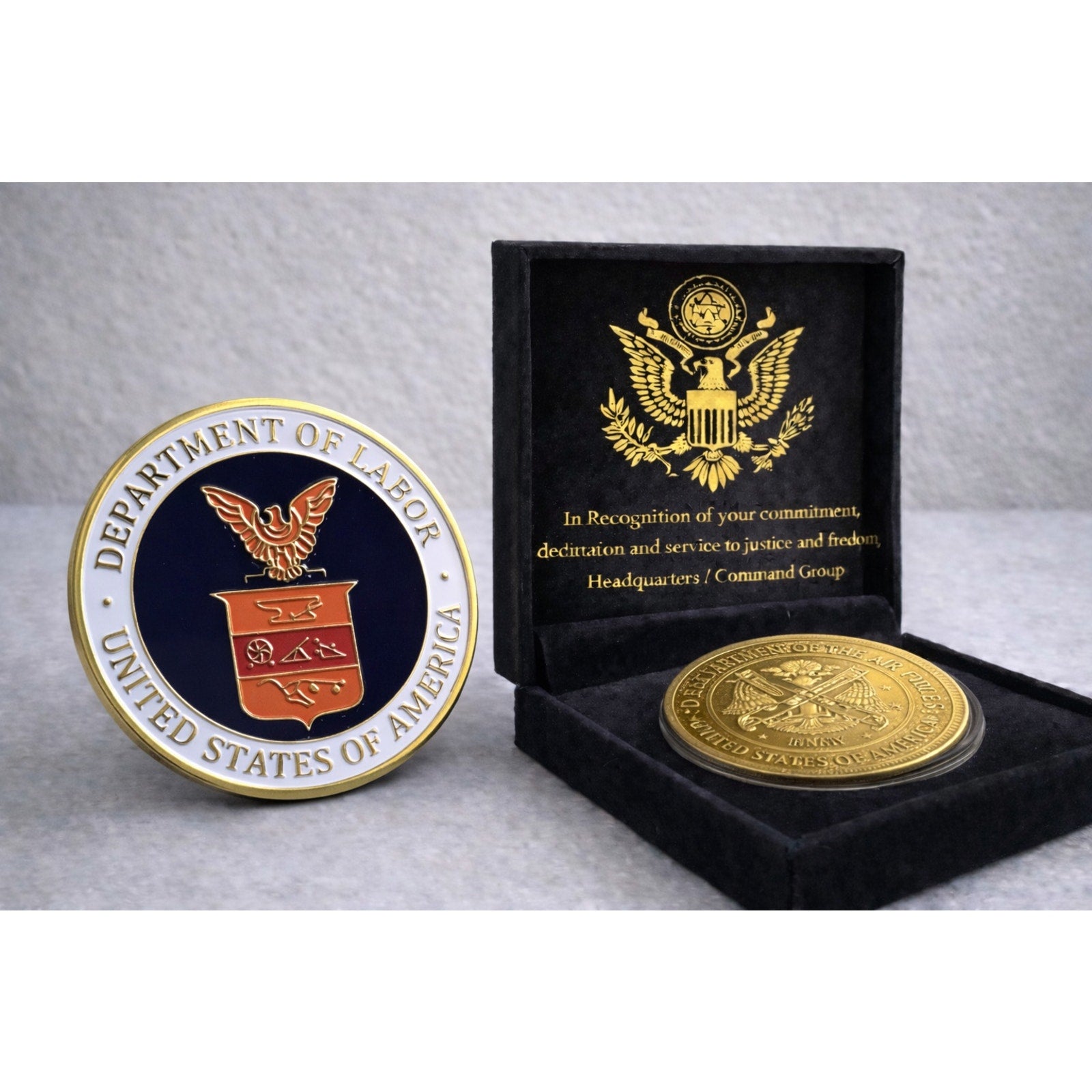 United States Department of Labor (DOL) Challenge Coin w/ Achievement Award