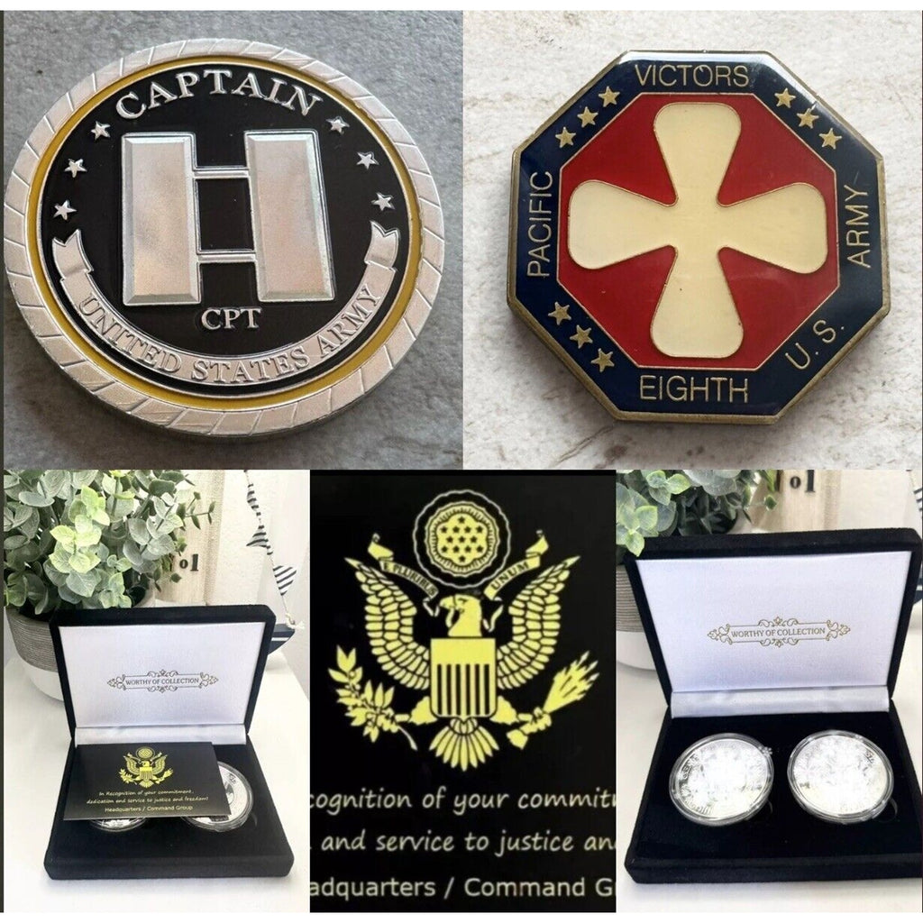 2pcs Army Rank Captain O-3 And WWII PACIFIC Theater Korean 1950-53 Eighth COINS