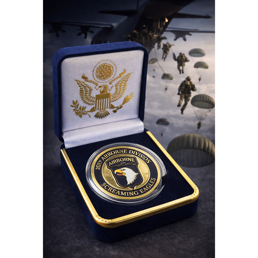 101st Airborne Division Screaming Eagles Military Veteran Challenge Coin W/ Case
