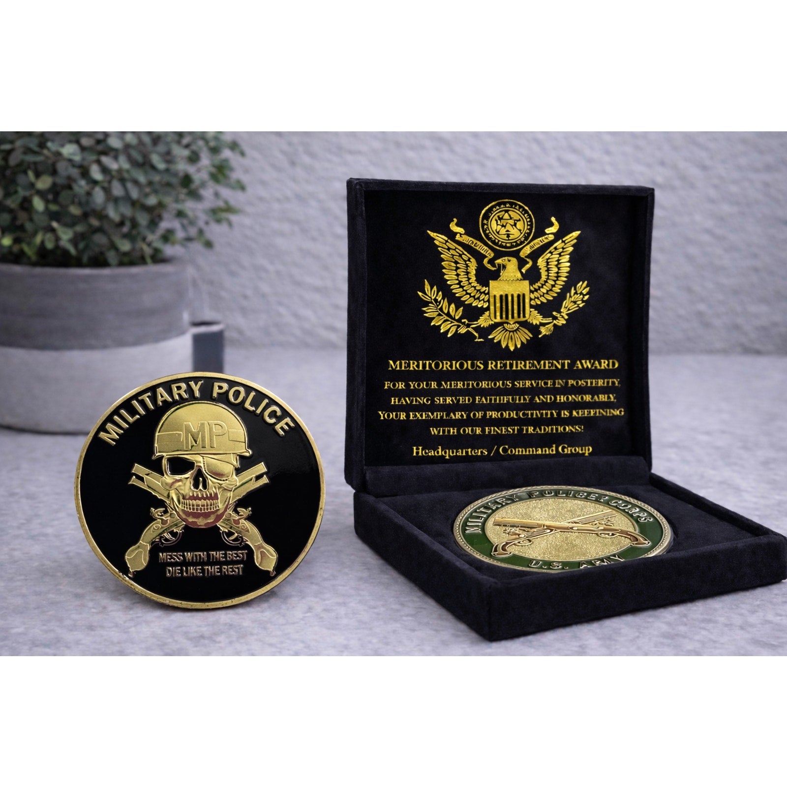 2 pcs United States Military Police Corps MP officer US Army w/ Retirement Award