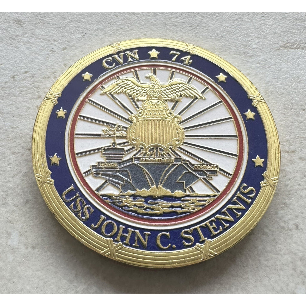 US NAVY USS JOHN C. STENNIS CVN-74 Challenge Coin w/ Achievement Award