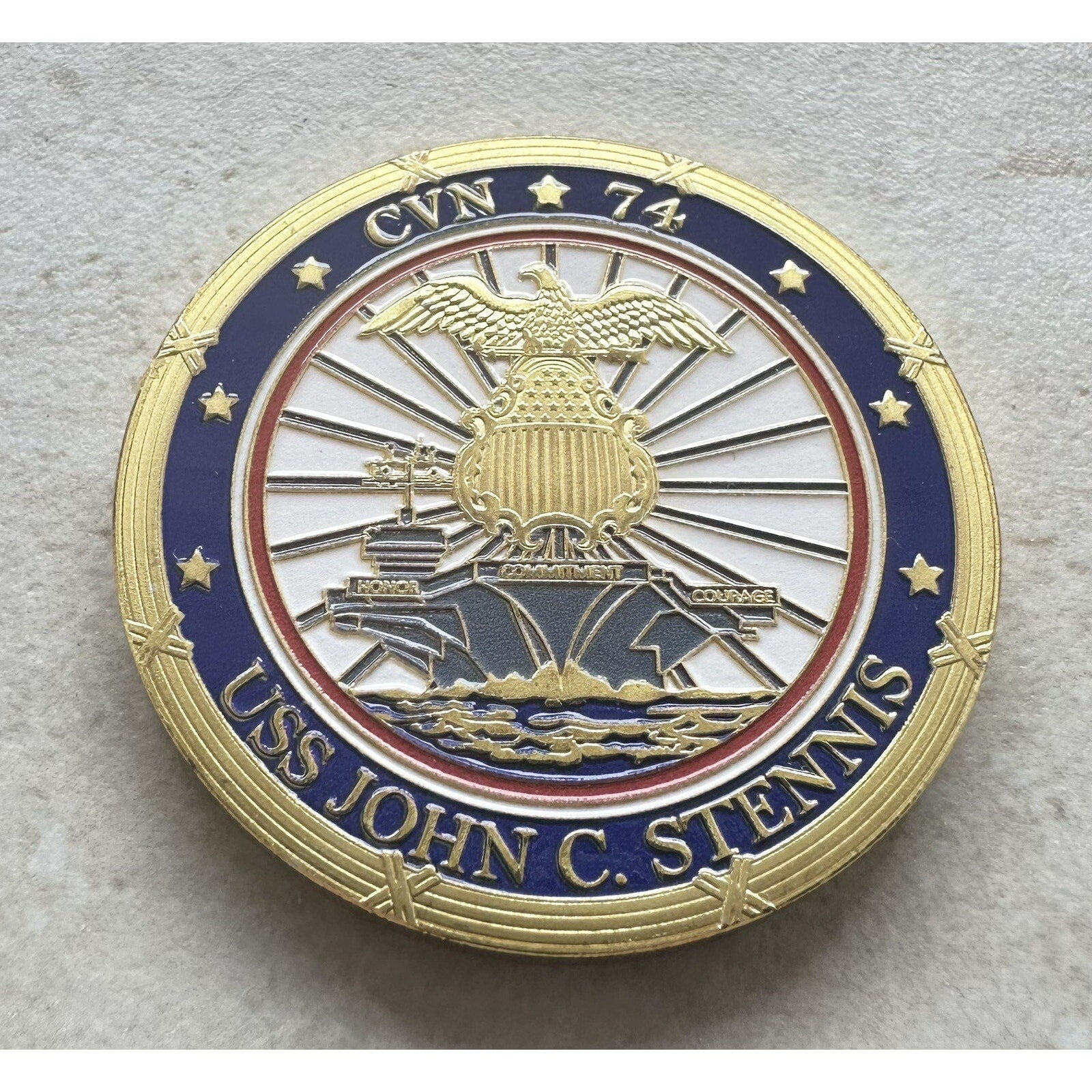 US NAVY USS JOHN C. STENNIS CVN-74 Challenge Coin w/ Achievement Award
