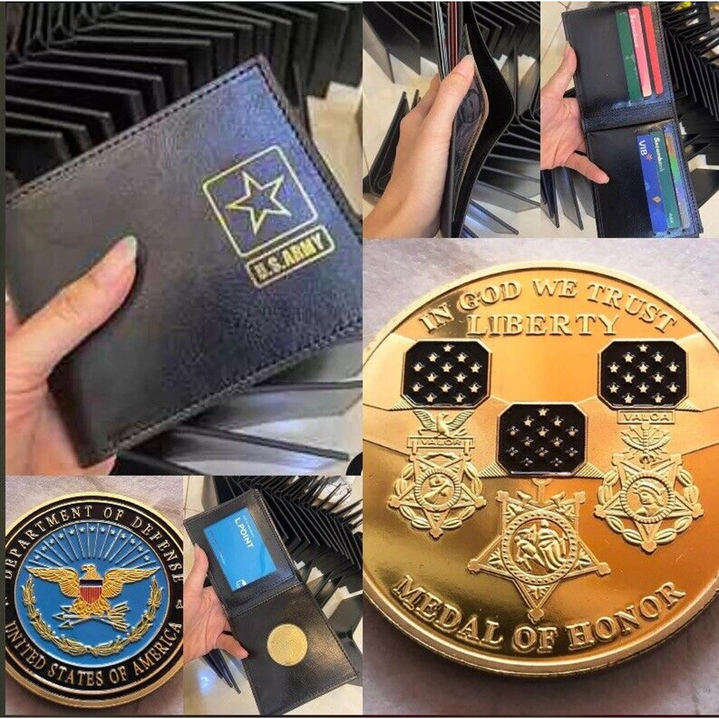 US DoD MEDAL OF HONOR Army Marines Air Force W/Credential coin holder wallet