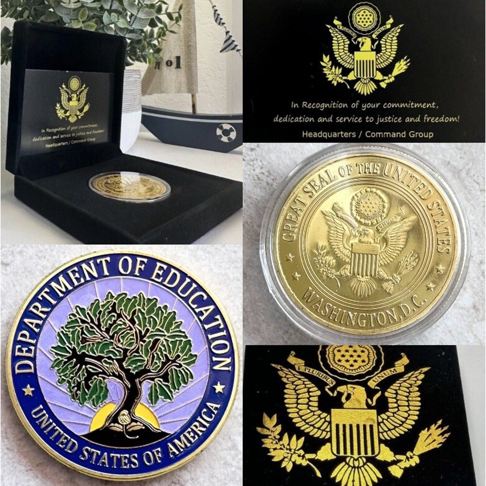 Department of Education US Government Coin DOE W/ Retirement Award