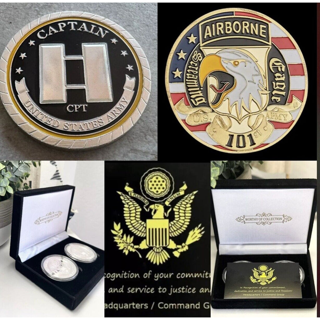 2pcs Army Rank Captain O-3 And Military 101st Airborne Paratrooper COIN