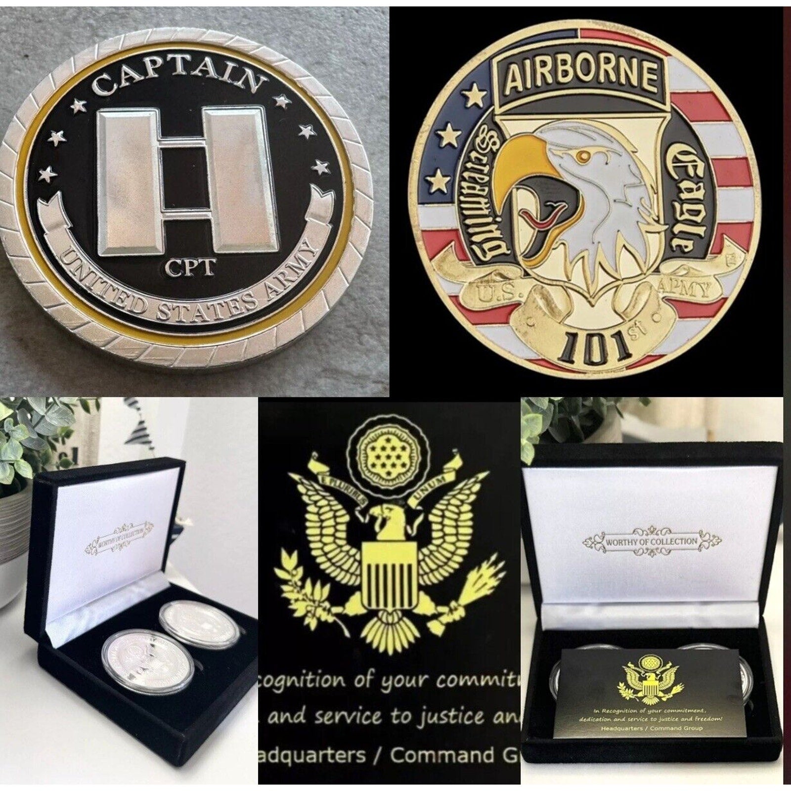 2pcs Army Rank Captain O-3 And Military 101st Airborne Paratrooper COIN