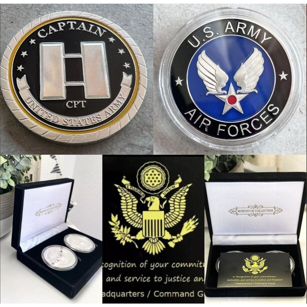2pcs Army Rank Captain O-3 And Air Corps P-51 Mustang 1939-1945 CHALLENGE COIN