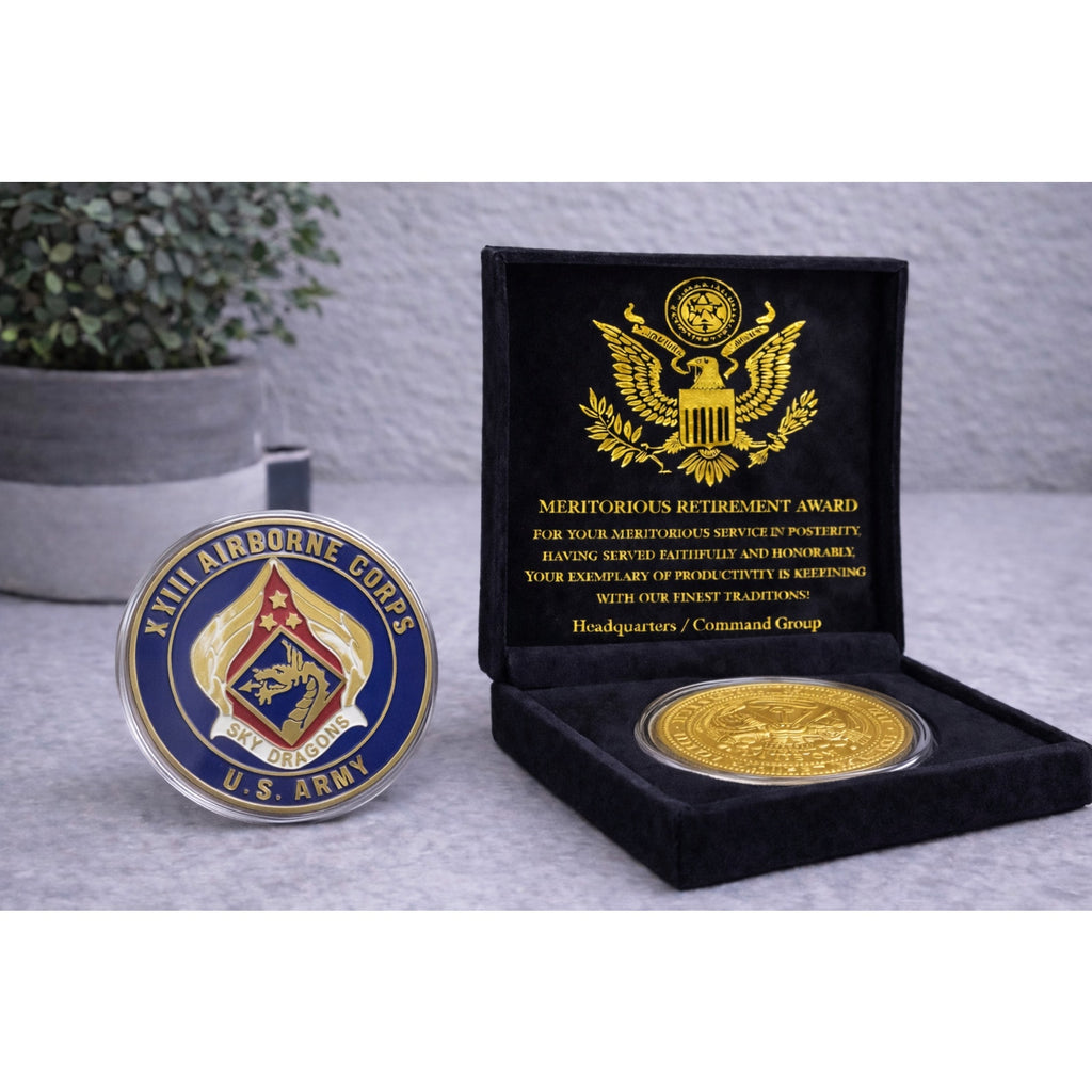 US ARMY XVIII AIRBORNE CORPS "Sky Dragons" Commemorative w/ Retirement Award