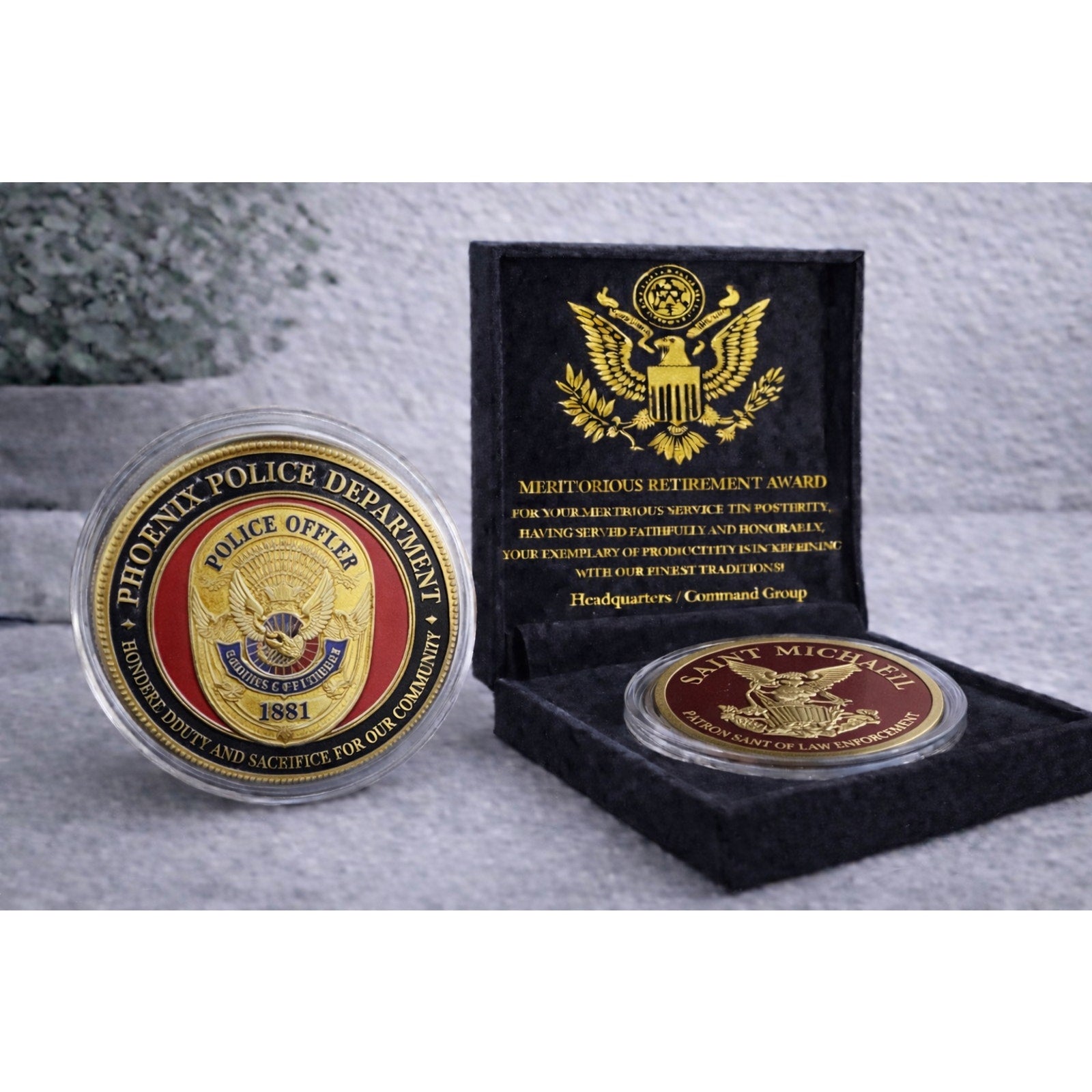 CITY OF PHOENIX POLICE DEPT Challenge Coin USA w/ Retirement Award