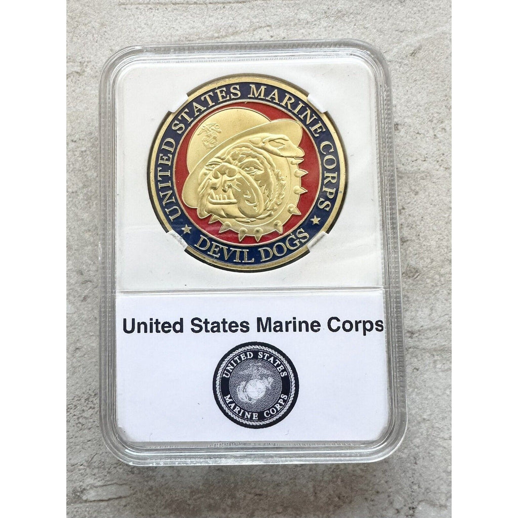 MARINE CORPS USMC SEMPER FI DEVIL DOGS CHALLENGE COIN with case