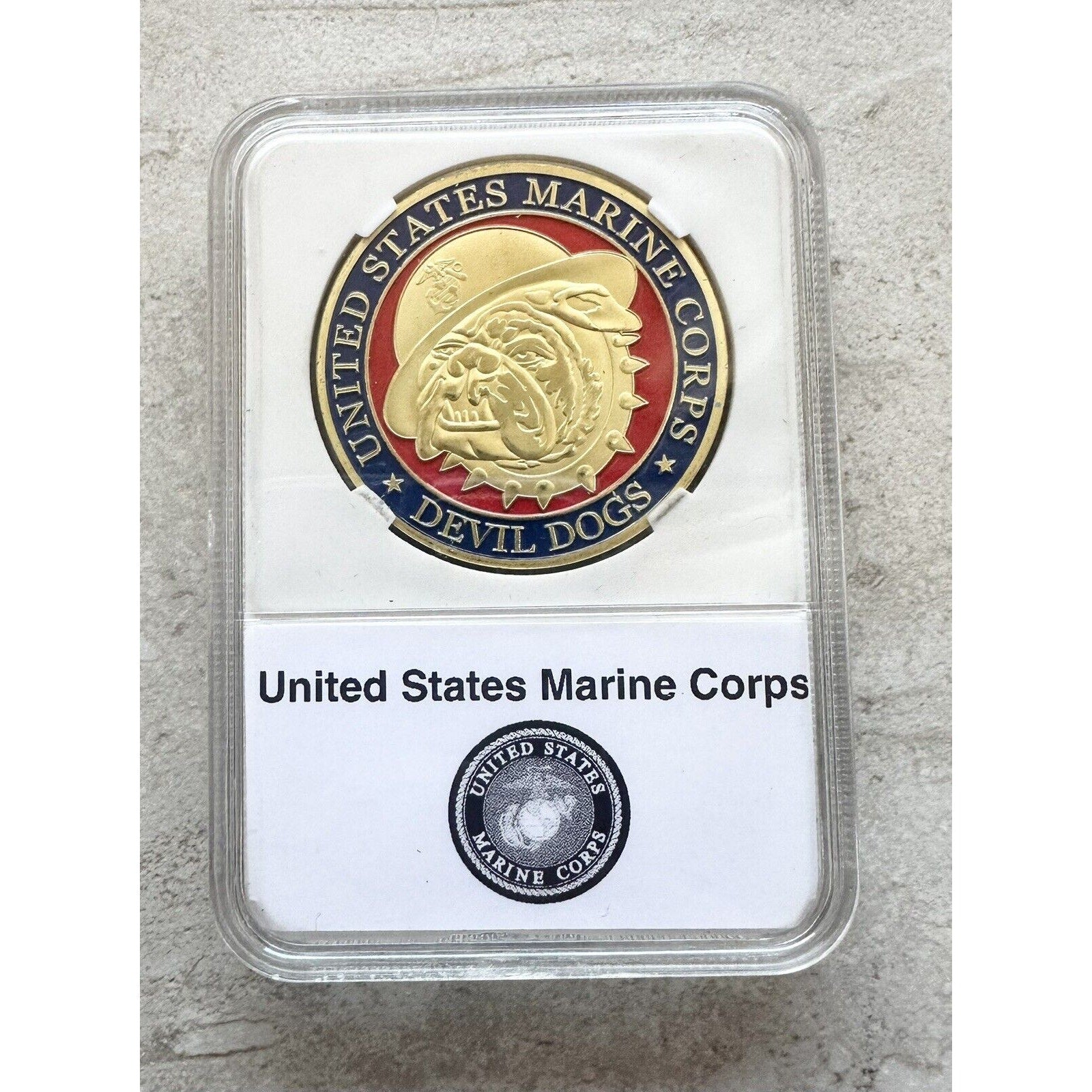 MARINE CORPS USMC SEMPER FI DEVIL DOGS CHALLENGE COIN with case
