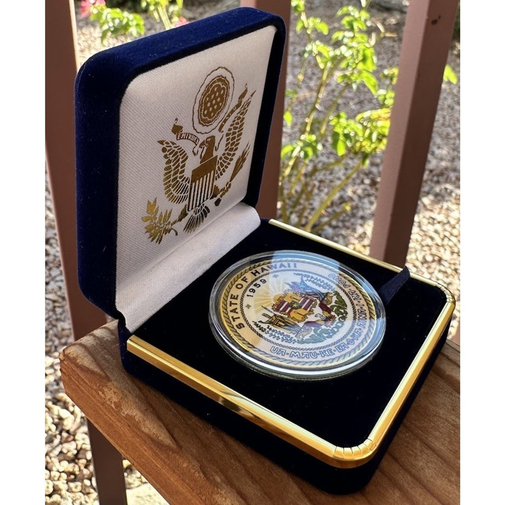 HAWAII State Seal 1959 Colorized Collectible Challenge Coin W/ Blue Velvet Case M