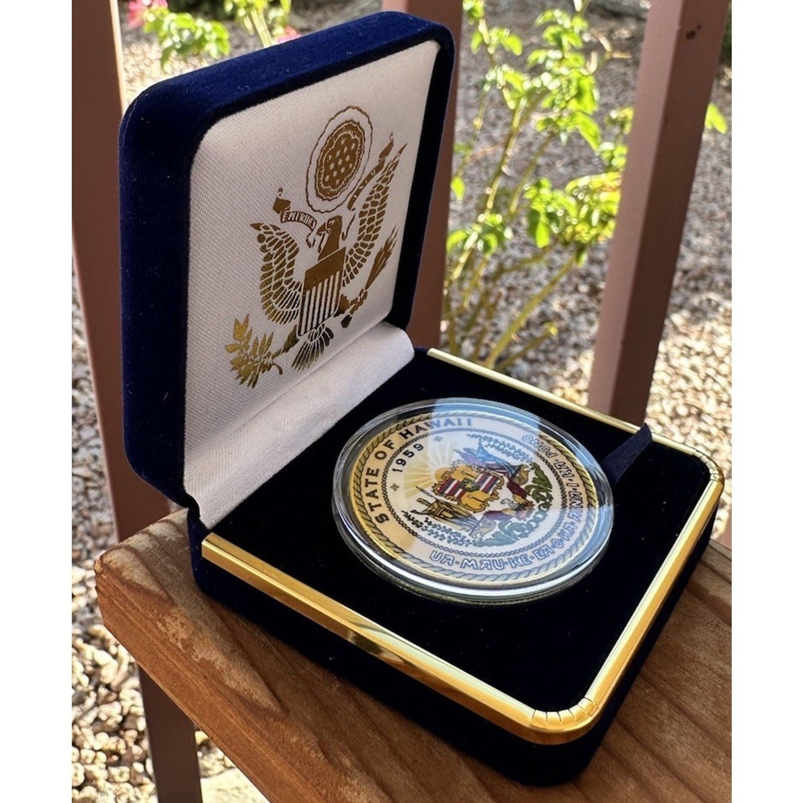 HAWAII State Seal 1959 Colorized Collectible Challenge Coin W/ Blue Velvet Case M