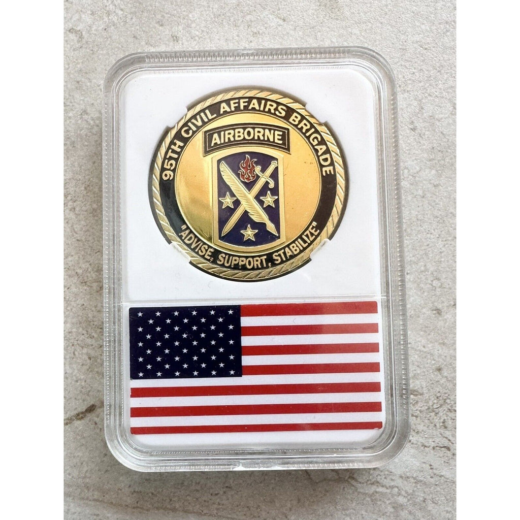 US ARMY SF Group 95th Civil Affairs Brigade Challenge Coin With Case
