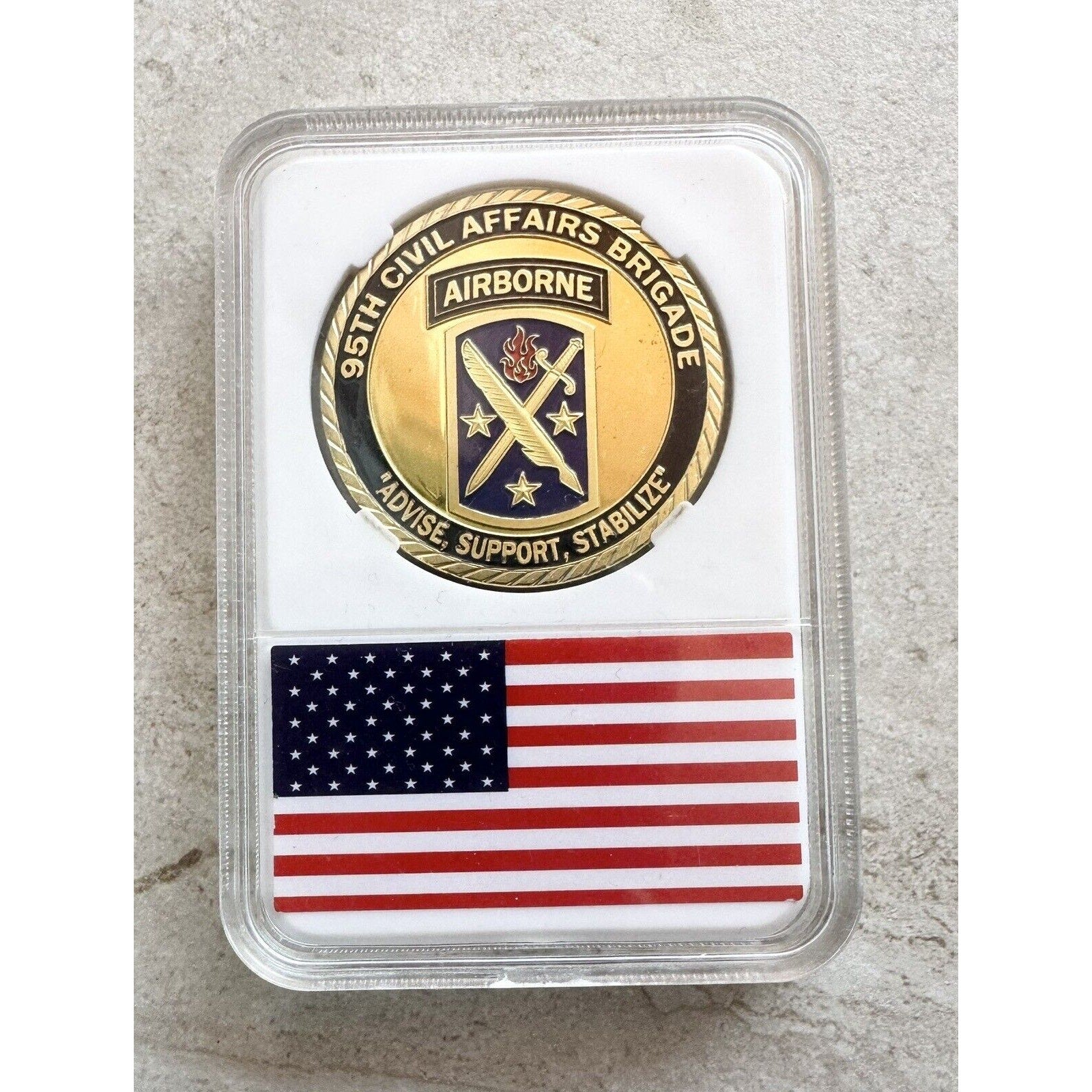 US ARMY SF Group 95th Civil Affairs Brigade Challenge Coin With Case