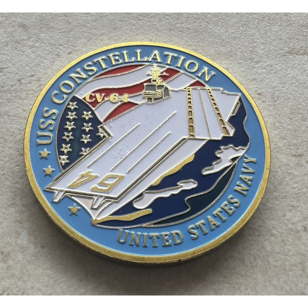 US NAVY USS CONSTELLATION CV-64 Challenge Coin With Retirement Award