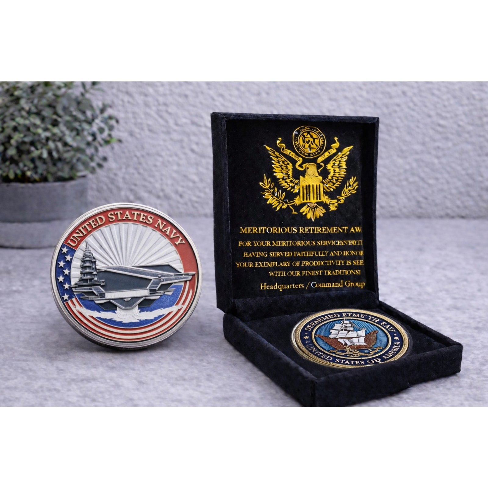 US NAVY - USS THEODORE ROOSEVELT - CVN-71 Challenge Coin USN w/ Retirement Award