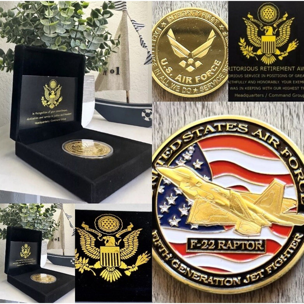 U S AIR FORCE F-22 RAPTOR Challenge Coin With Retirement Award