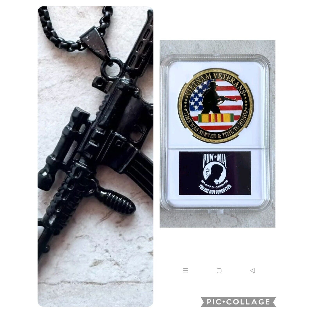 2pcs US army VIETNAM VETERANS Challenge Coin With Dedication POW MIA And Dog Tag