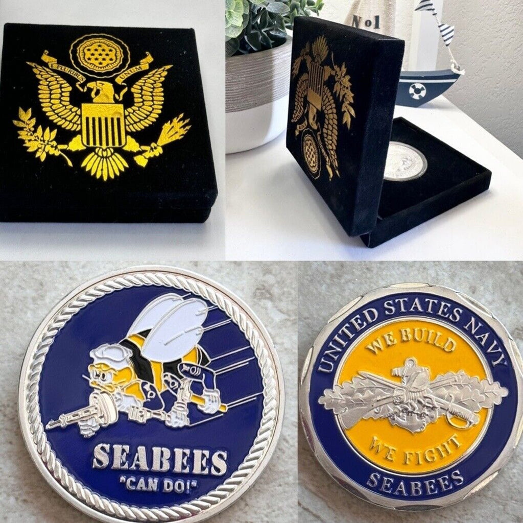 NEW US Navy Seabees "We Build We Fight" Challenge Coin. With Velvet Case