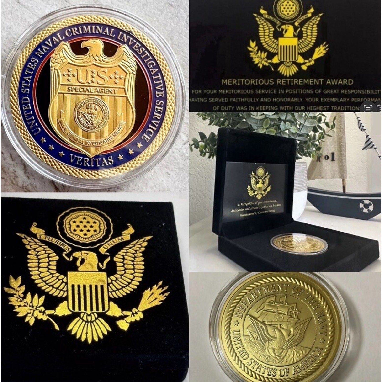 U S NAVAL CRIMINAL INVESTIGATIVE SERVICE Coin With Retirement Award