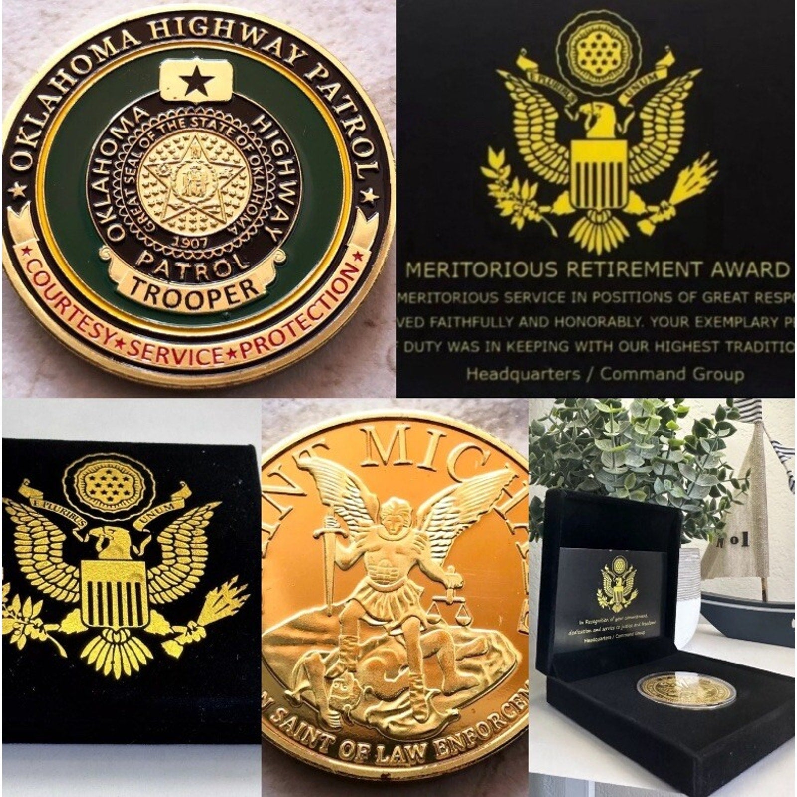 Oklahoma Highway Patrol Officer Badge Challenge Coin With Retirement Award