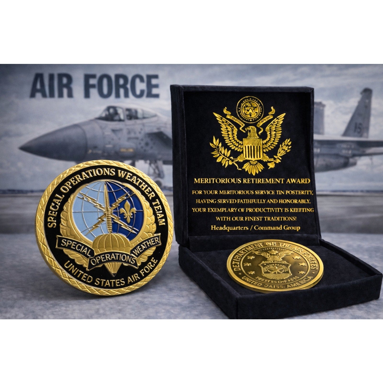 U S AIR FORCE SPECIAL OPERATIONS WEATHER TEAM Challenge Coin w/ Retirement Awar