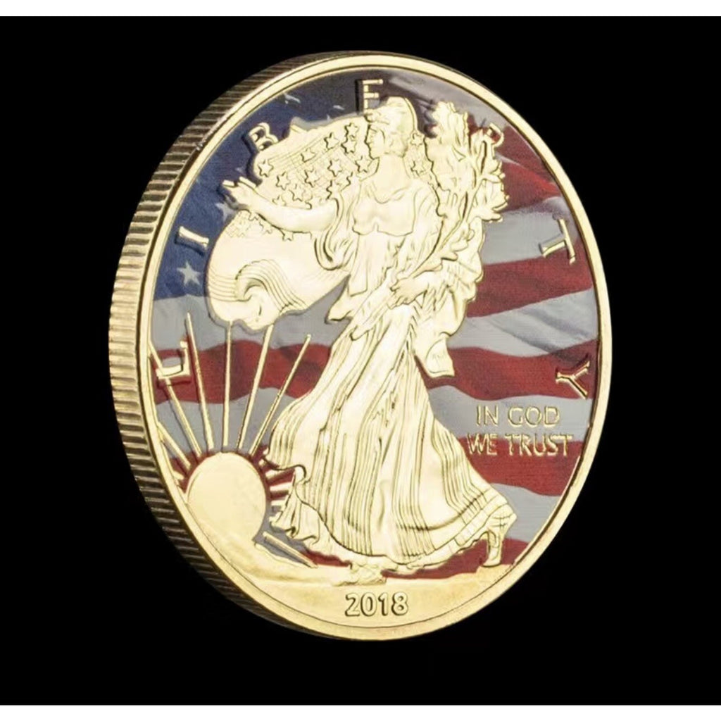 Statue Of Liberty Walking Golden Coin, Souvenir Coin, w/ Retirement Award