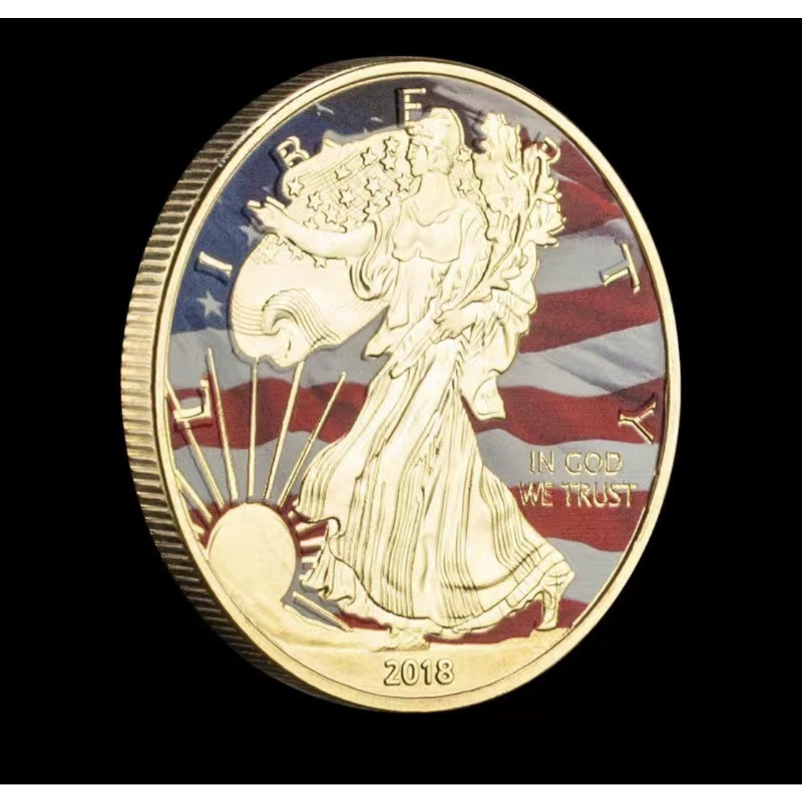 Statue Of Liberty Walking Golden Coin, Souvenir Coin, w/ Retirement Award