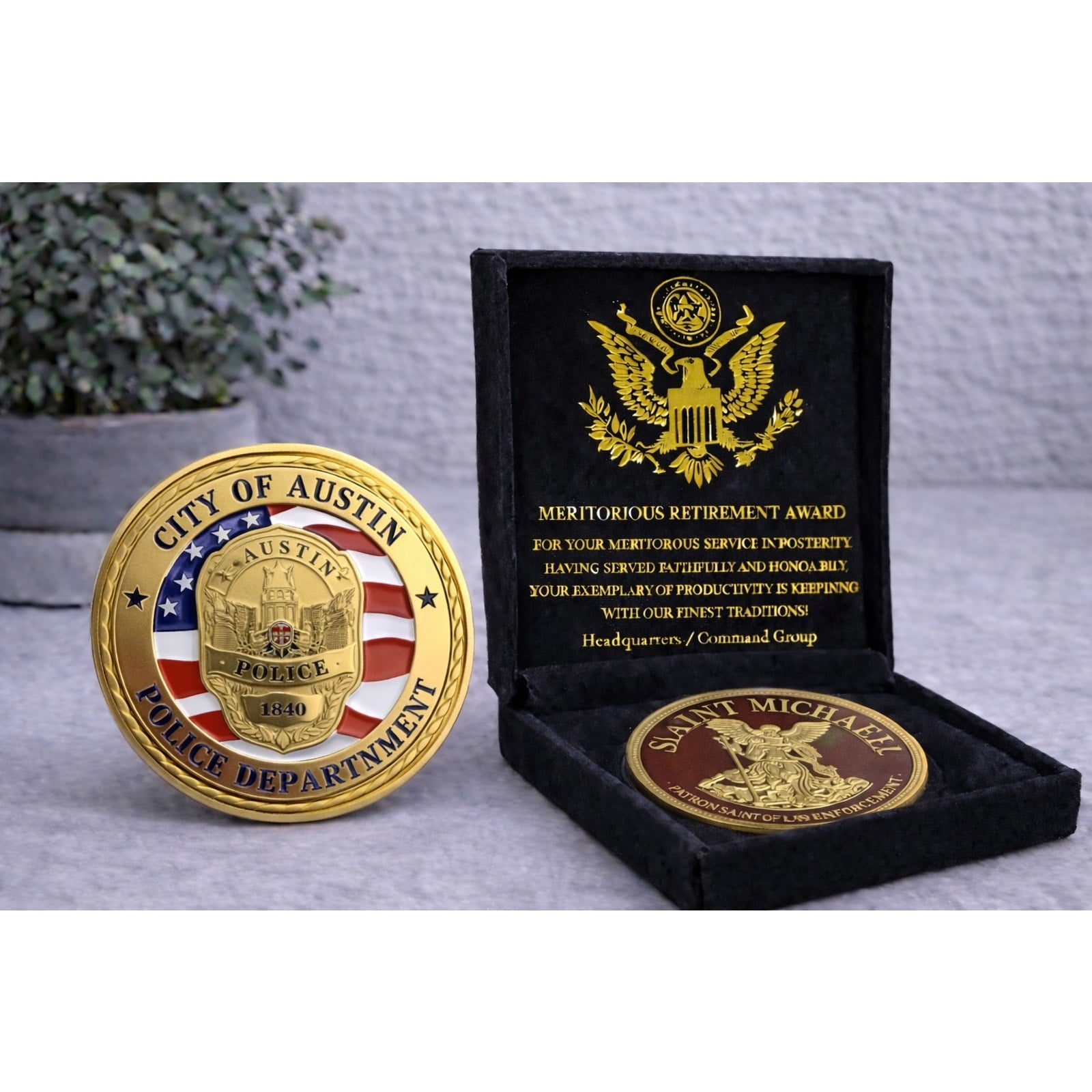 City Of Austin Police Department Challenge Coin w/ Retirement Award